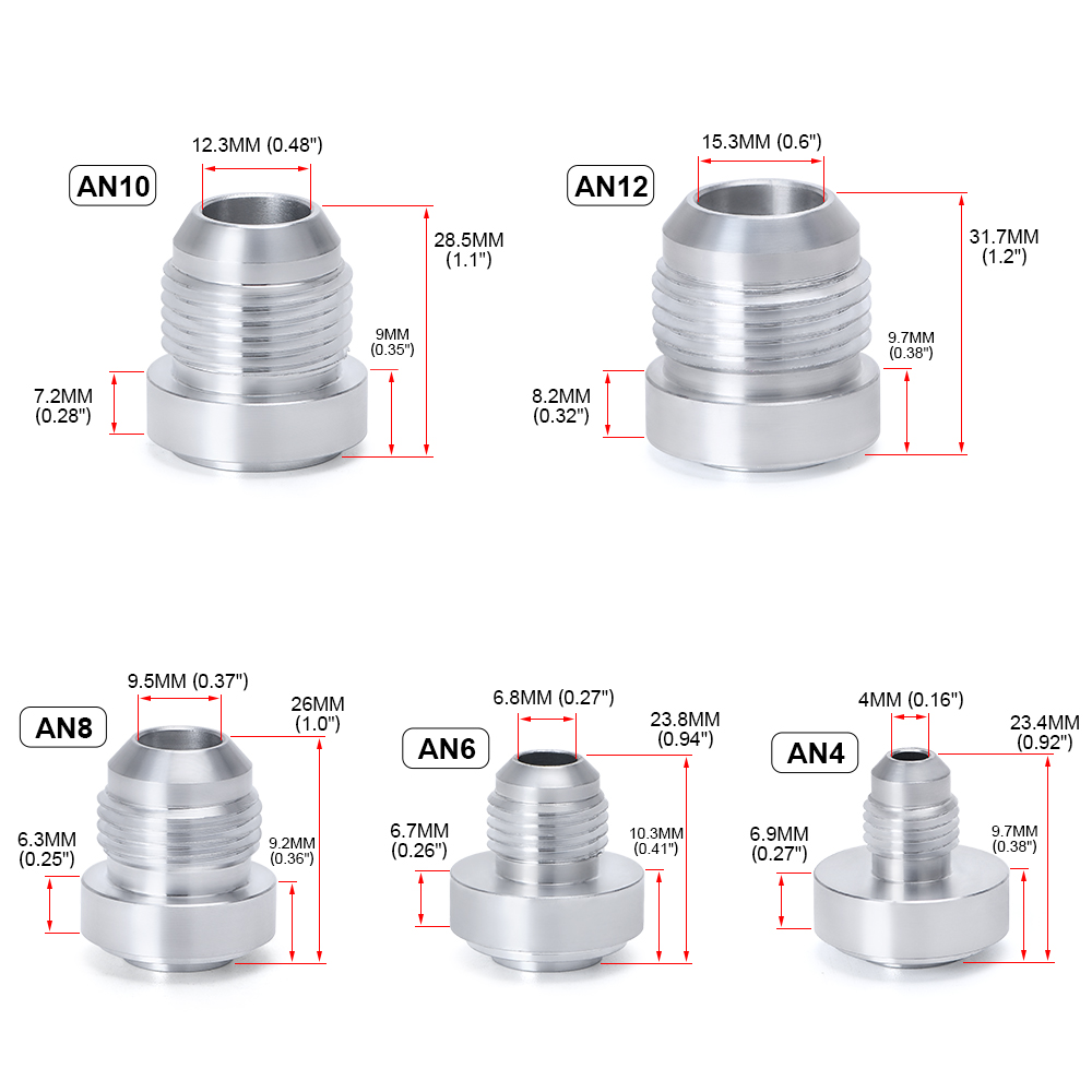 Top Quality Aluminum AN4 6 8 10 12 AN Straight Male Weld Fitting Adapter Weld Bung Nitrous Hose Fitting Silver