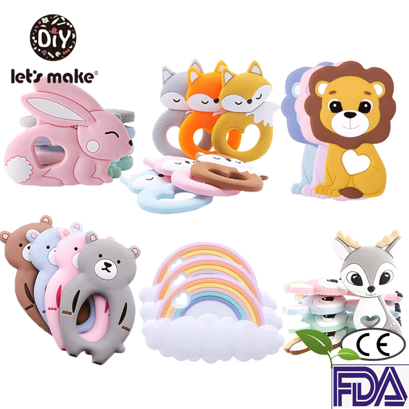 Silikon Beißringe Cartoon Tiere BPA FREI 1pc Food Grade Silikon Beißring DIY Zahnen Spielzeug Für Zähne Tiny Stange Baby beißringe