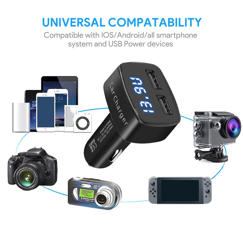 Ô Tô 4 Trong 1 Sạc Sạc Nhanh 3.1A Dual Usb Màn Hình Hiển Thị Lcd Với Nhiệt Độ/Điện Áp/Dòng Điện Máy Đo Kiểm Tra adapter Màn Hình Hiển Thị Kỹ Thuật Số