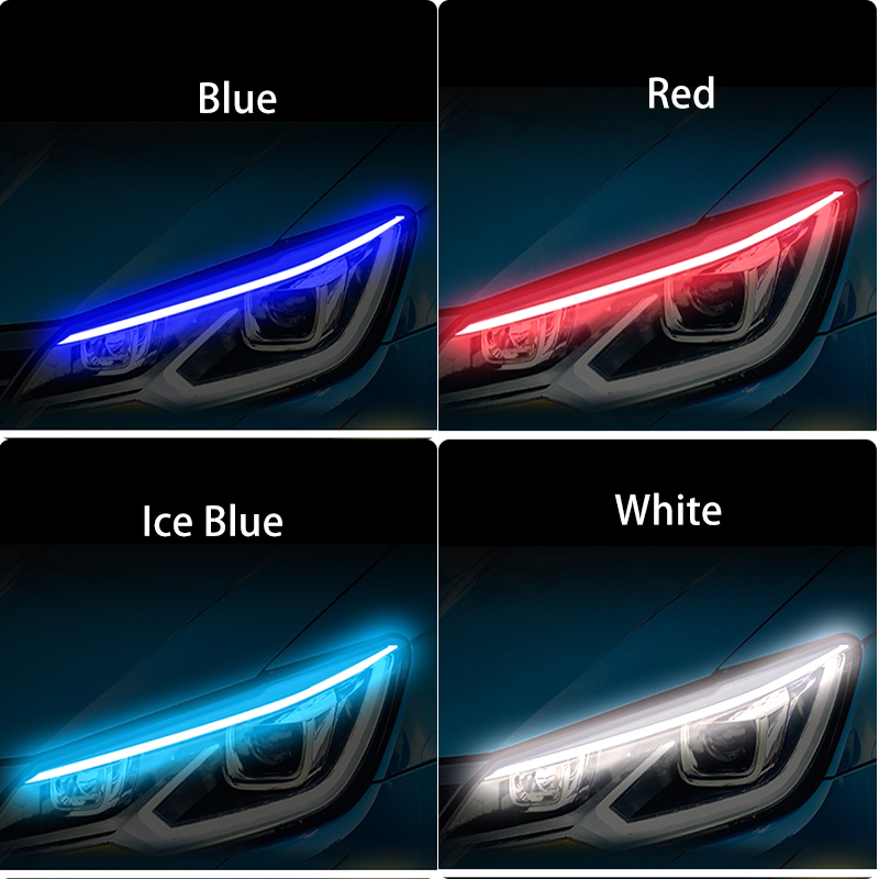 2 sztuki LED światło do jazdy dziennej DRL elastyczny taśma wodoodporna 12V reflektory samochodowe biały kierunkowskaz żółty przepływ światła hamowania