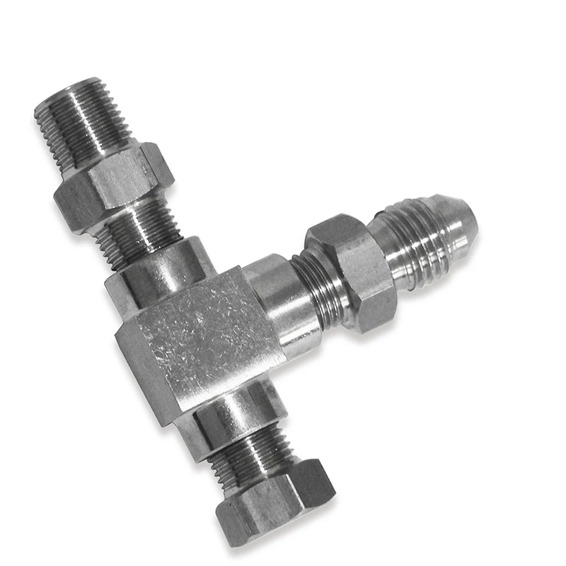 Adaptor Fitting Tee 3 Way 1/8 "NPT to 4AN & Plug Sensor tekanan oli blok alumunium Alloy