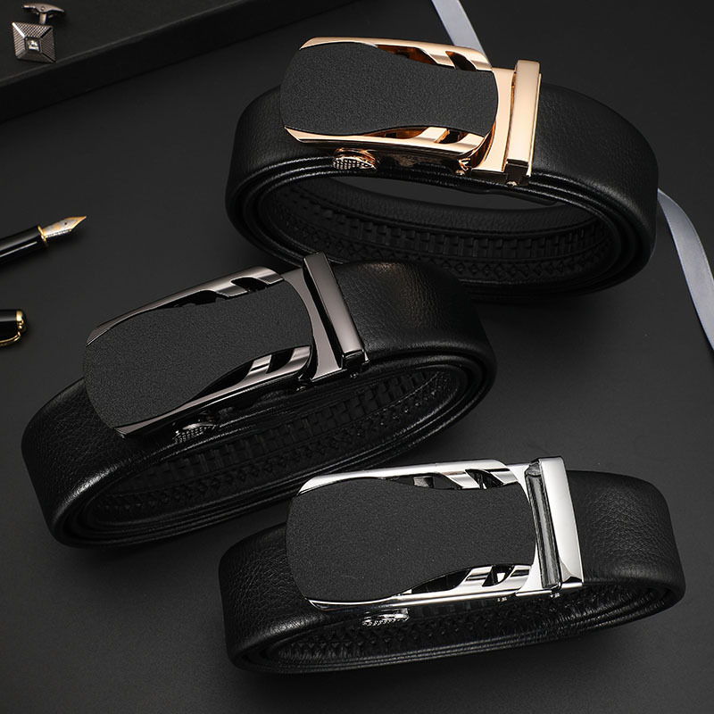 CEXIKA, cinturón con hebilla automática para hombre, logotipo con nombre grabado personalizado, cinturones de cintura de cuero genuino para pantalones vaqueros, regalo personalizado para el Día del Padre