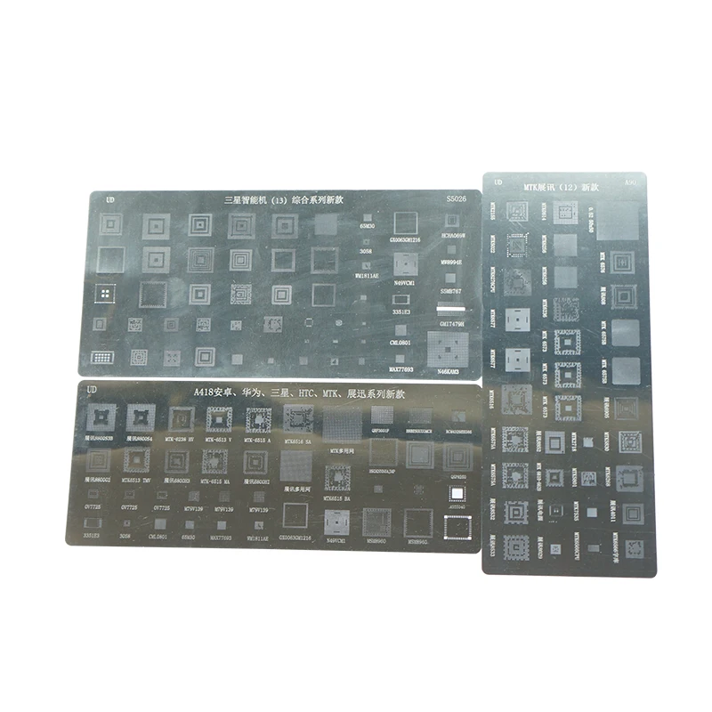 3 Stück Universal-BGA-Schablonen für Samsung HTC Huawei Android MTK, direkt beheiztes BGA-Reballing-Schablonen-Set/Vorlage