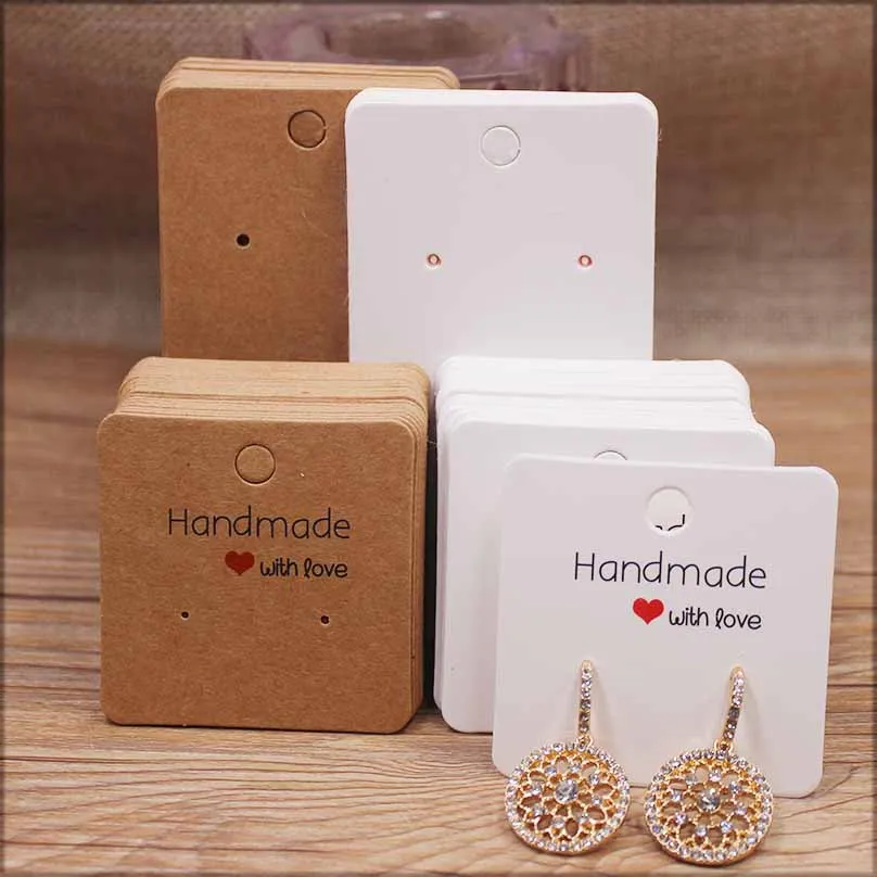 50 Stück Papier-Ohrring, handgefertigte Ohrring-Karte, 5 x 5 cm, 3 x 3 cm, 5 x 9 cm, 5 x 6,5 cm, 5 x 7 cm, braun/weiß, DIY-Schmuck-Paketkarte