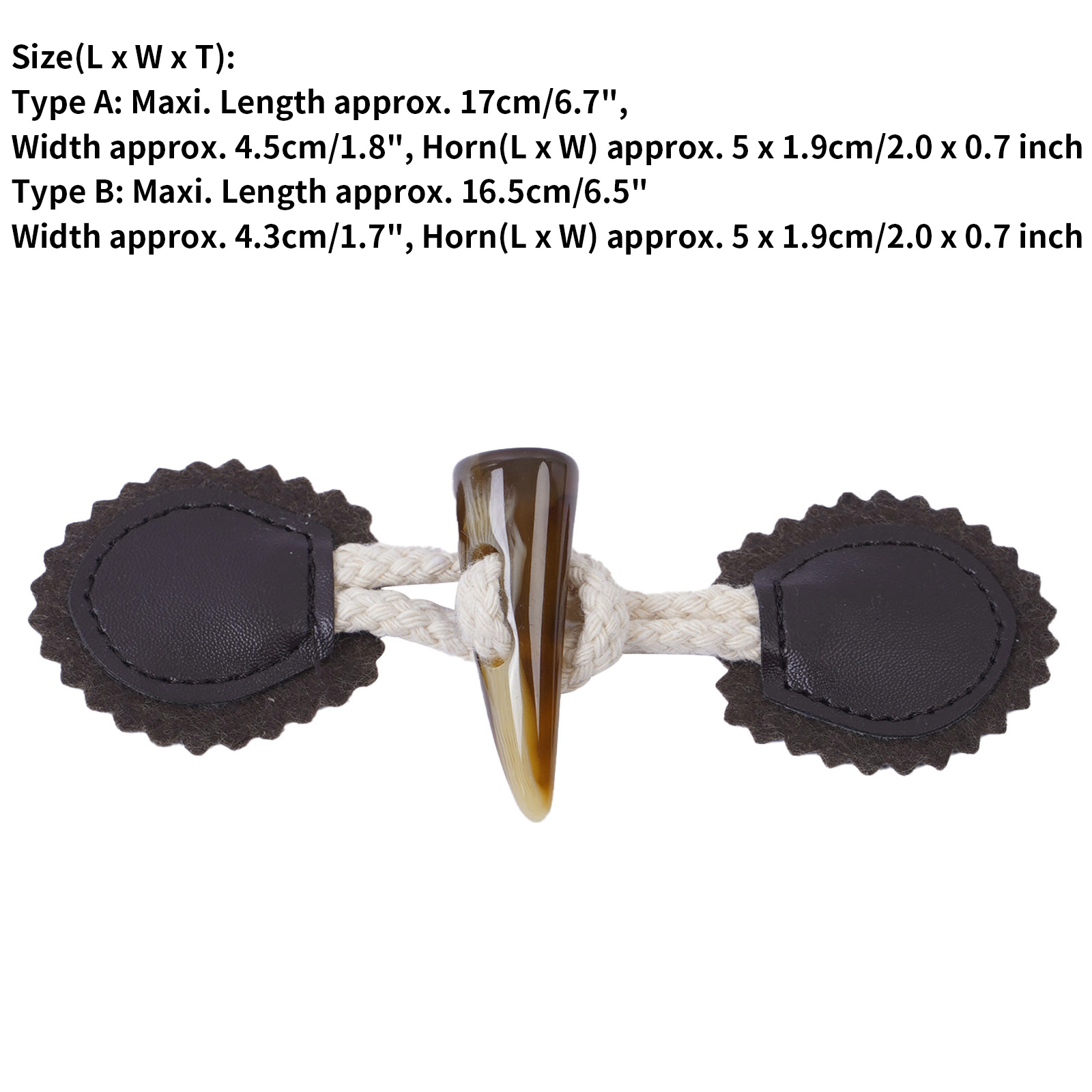 Pack of 4 Vintage PU Leather Sew-On Toggles with Resin Horn Button Closures DIY Sewing Accessories for Coat/Clothing/Jacket