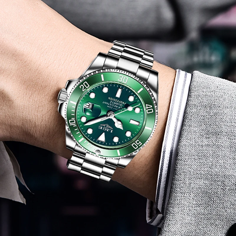 LIGE-reloj deportivo de lujo para hombre, cronógrafo de cuarzo, resistente al agua 30ATM, con fecha