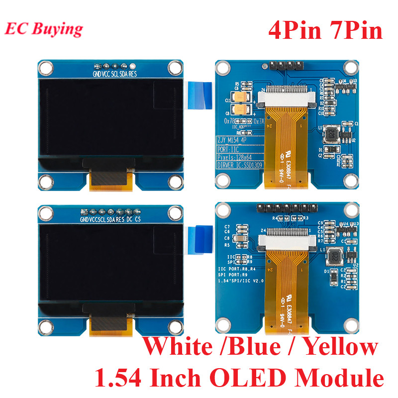 Módulo OLED de 1,54 pulgadas, pantalla LCD de 1,54 ", módulo de pantalla LED 128*64 SSD1309 interfaz SPI/IIC I2C para Arduino de 4 pines y 7 pines