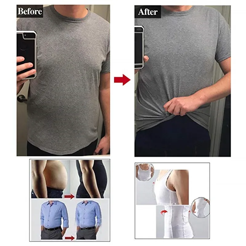 Homens emagrecimento corpo shaper shapewear abdômen camisa de compressão para esconder ginecomastia moobs treino regatas undershirts