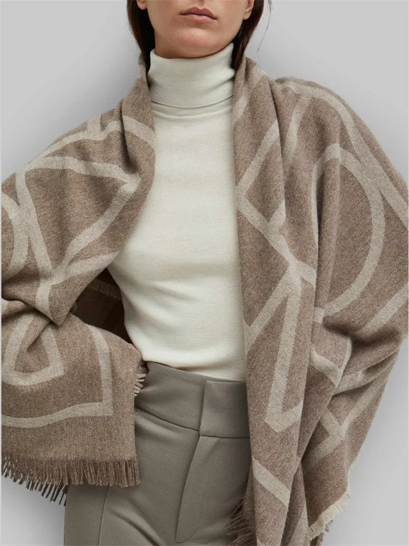 Inverno macio cachecol de caxemira feminino cachecóis geométricos letras xales envolve engrossar quente unisex cobertor básico borla pashmina stoles