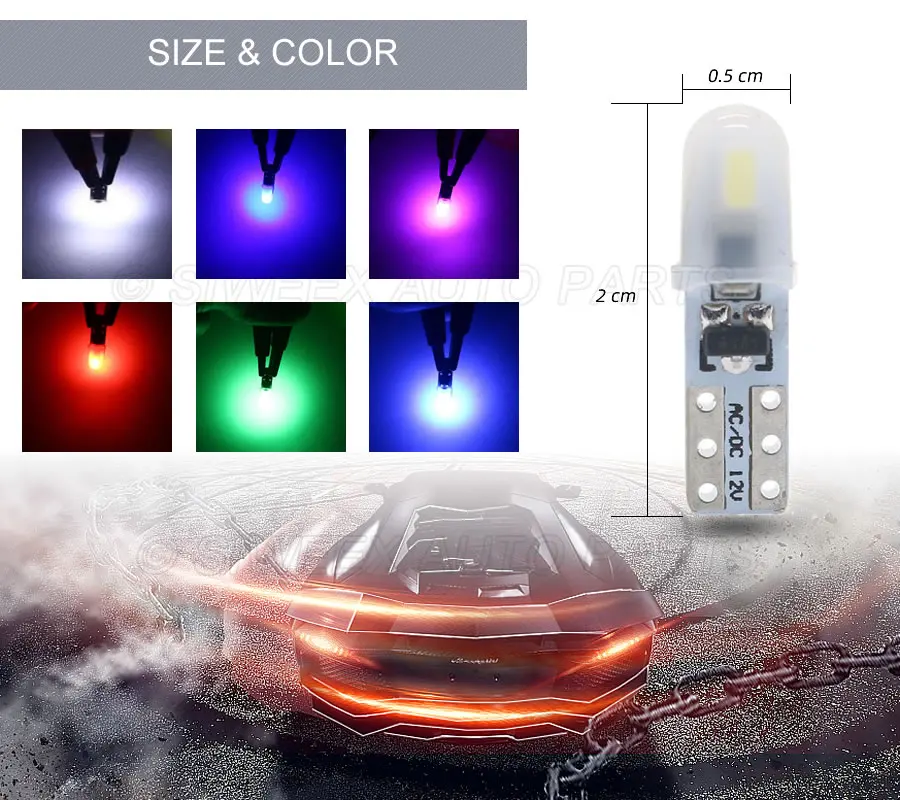 10 Chiếc T5 Xe Ô Tô Tự Động Bảng Điều Khiển Đèn 2 3014 SMD Đọc Bảng Dụng Cụ Đèn Không Phân Cực Bóng Đèn Led Trắng 12V DC