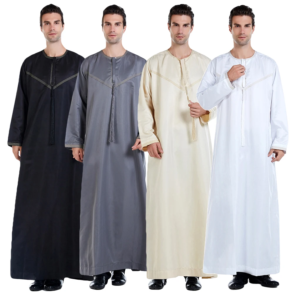 Eid Ramadan Herren Robe Langarm Saudi Arabisch Thobe Jubba Thobe Thobe Abaya Mann Kaftan Naher Osten Islamische Kleidung Muslimisches Kleid