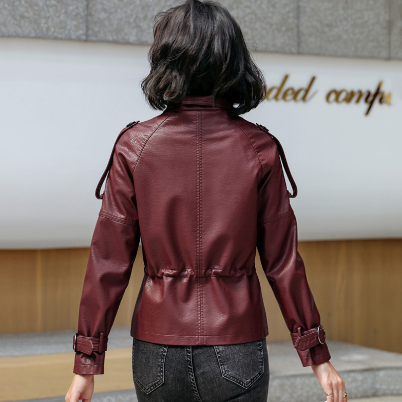 M-5XL 新しい 羊革ジャケット 女性 春 秋  2024 ファッション 襟を下げる 巾着 スリム 短い シープスキンコート ストリートウェア