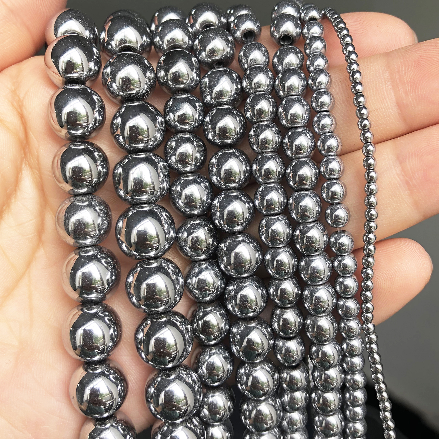 Màu Bạc Đá Hematite Tự Nhiên Rời Hạt Xâu Vòng Cho Tự Làm Trang Sức Làm Vòng Tay Bông Tai Phụ Kiện 15 ''2 3 4 6 8 10 12Mm