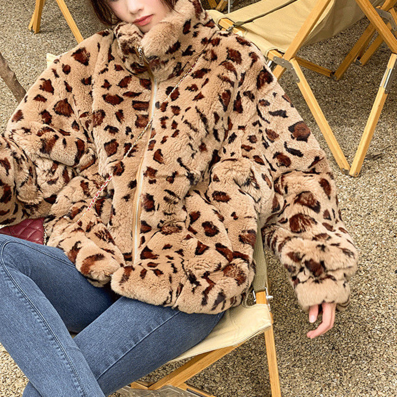 Winter 2022 Koreanische Version Lose Warme Lamm Haar frauen Kurze Mantel Weibliche Leopard Fell Plüsch Mantel