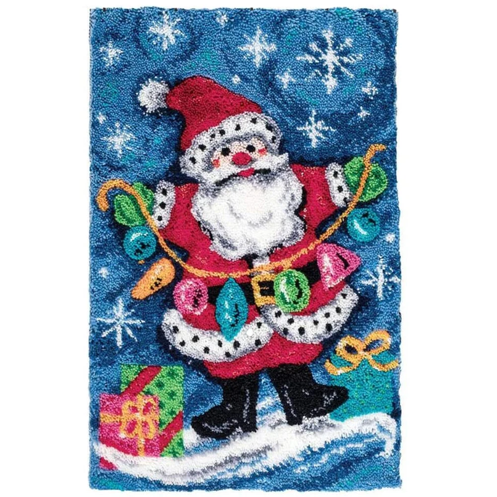 Kit Karpet Kait Kait DIY Kit Kerajinan Kait Karpet Benang Rajutan dengan Desain Pola Cetakan Warna untuk Dekorasi Natal Anak-anak Dewasa