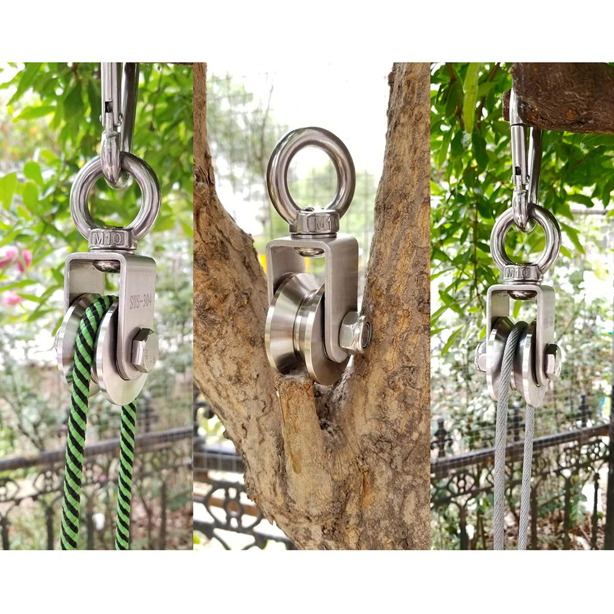 304 aço inoxidável U-tipo polia giratória, rolamento duplex, super silencioso, destacável, rotação de 360 graus, roda de tração resistente