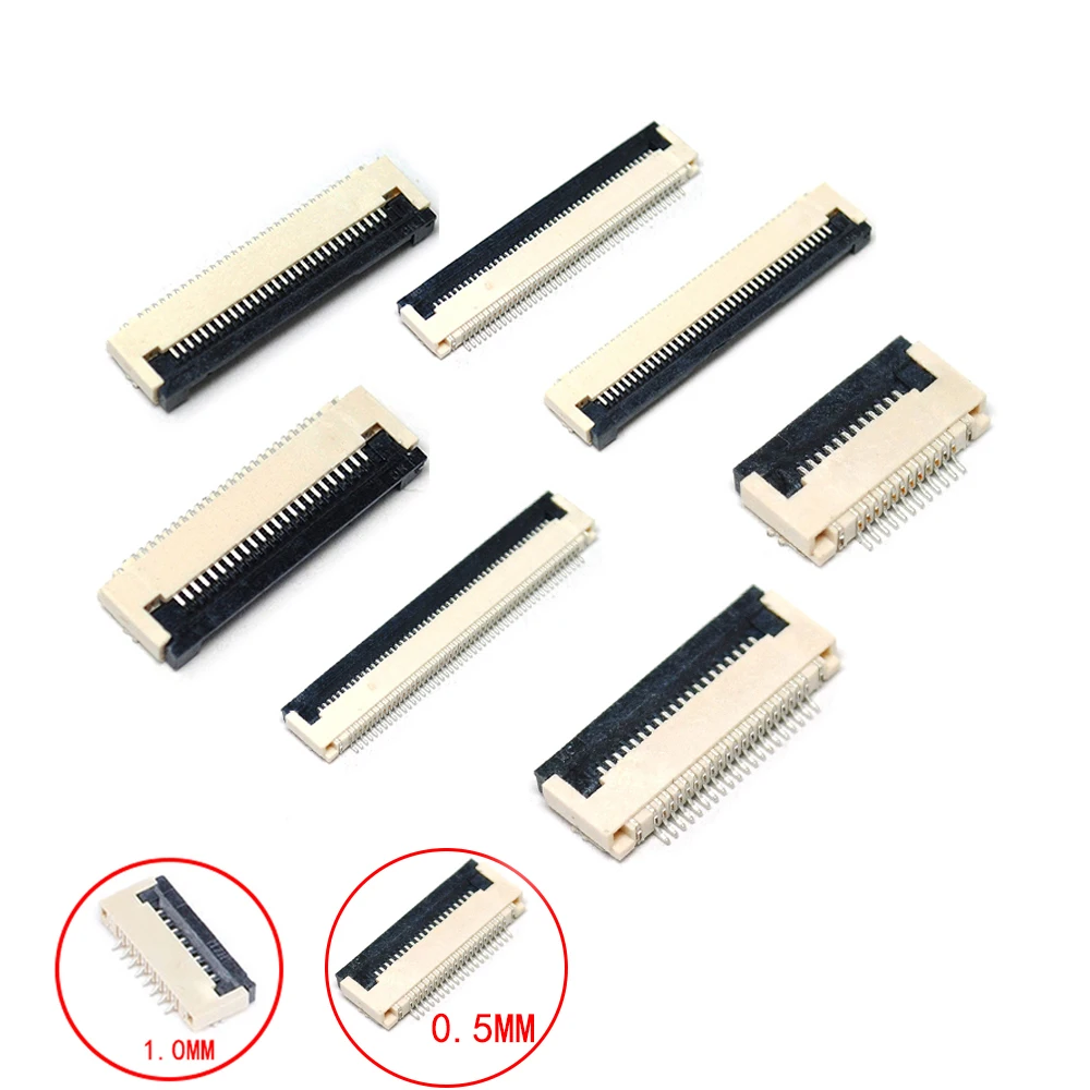 10 Chiếc 0.5Mm/1Mm Theo Kiểu Kẹp Ổ Cắm FPC FFC Dây Cáp Dẹt Kết Nối 4P 5P 6P 8P 10P 12P 14P 16P 20P 22P 24P 30P 34P