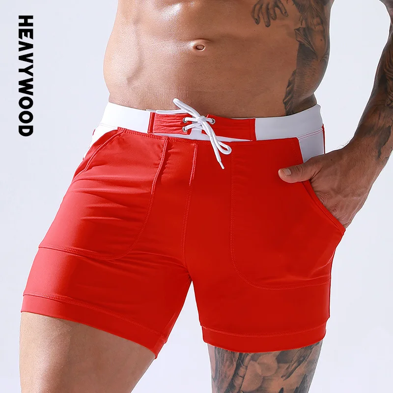 ヘビーウッドサマーメンズスイミングトランクス速乾性スイムショーツnlyondrawstring pockets lining stretching quarter beach pants