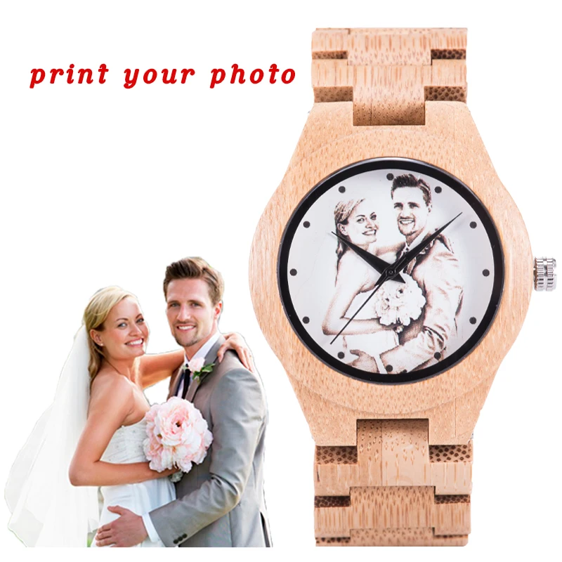 BOBO VOGEL Liebhaber Uhren Mann Holz Drucken Anpassen Foto Uhren relogio masculino Handgemachte Frauen Luxus Quarz Armbanduhr