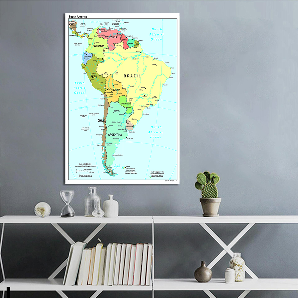 100*150Cm Bản Đồ Chính Trị Của Nam Mỹ Lớn Tường Poster Xịt Tranh In Canvas Sơn Phòng Khách Trang Trí Nhà Trường nguồn Cung Cấp
