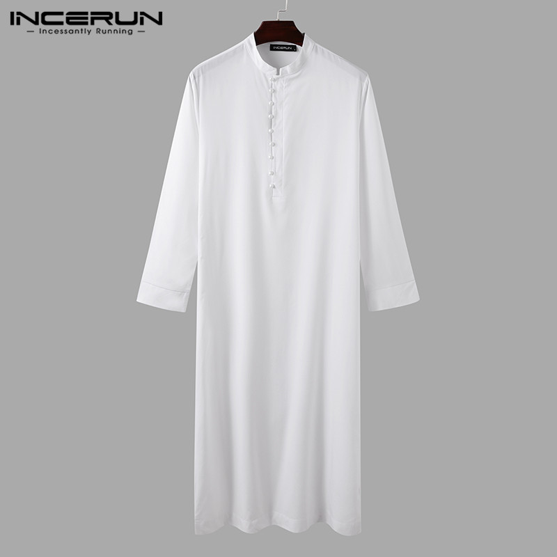 Muslim men jubba thobe manga longa cor sólida respirável roupões 2023 gola islâmica árabe kaftan men abaya S-5XL incerun