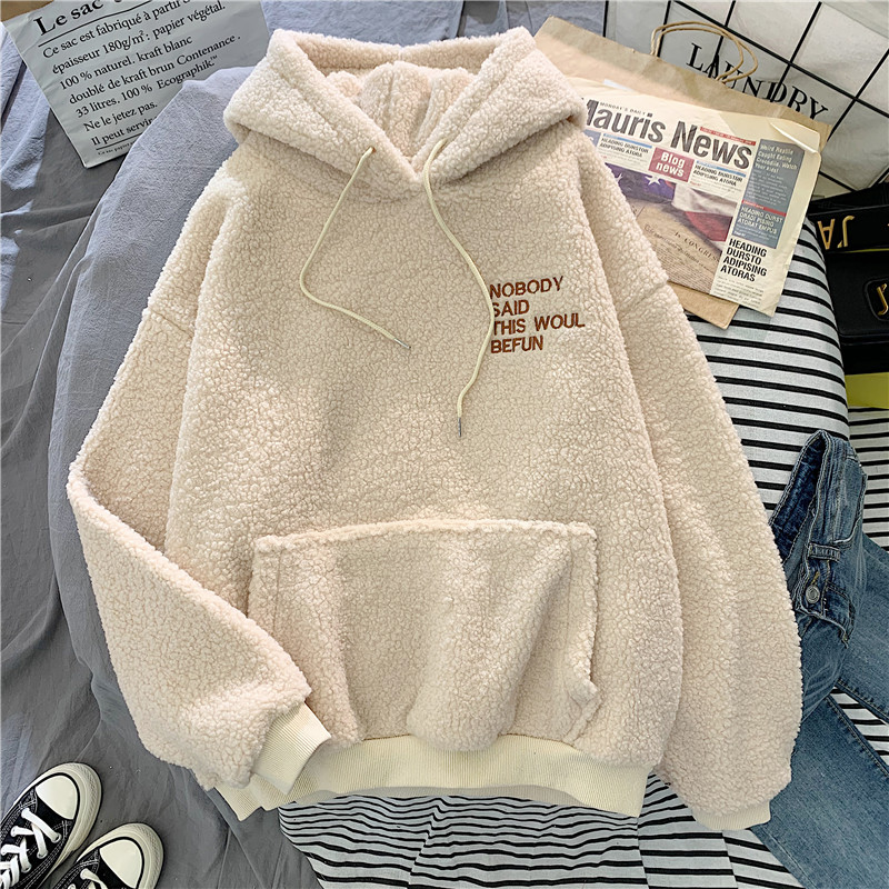 Herbst Winter Mantel Rosa Süße Mit Kapuze Sorry Print Harajuku Lose Tasche Hoodies Frauen Fleece Flanell Pullover Weibliche Sweatshirt