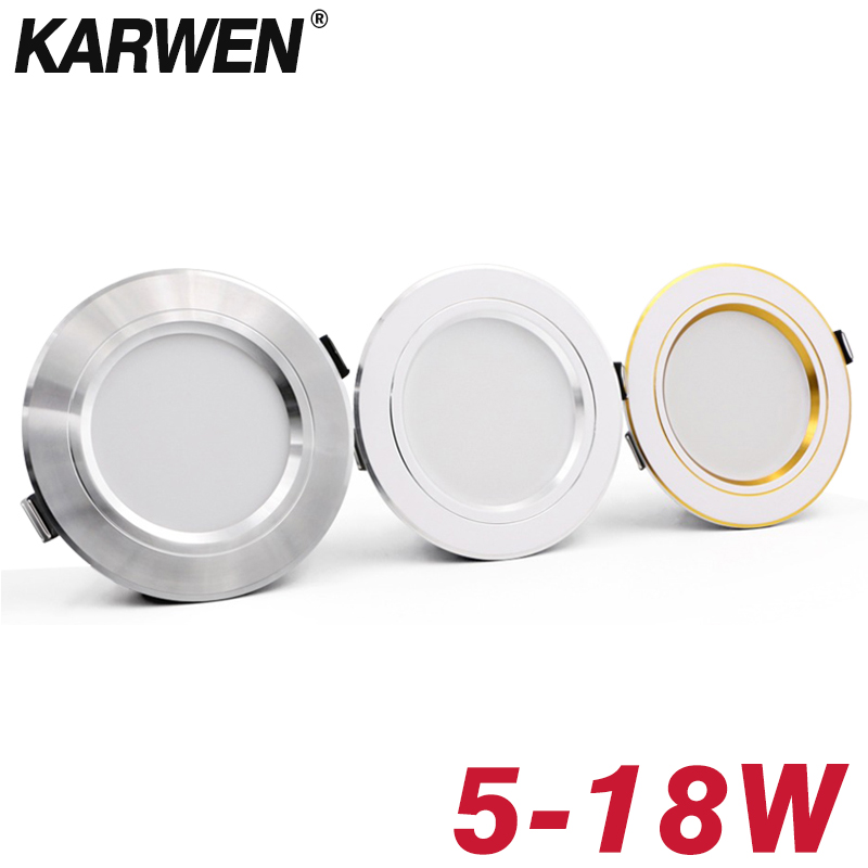 KARWEN LED Led Downlight Âm Trần Tròn 5W 9W 12W 15W Ốp Trần LED 18W Đèn Vàng/Bạc/Trắng Cơ Thể AC 220V 230V 240V Ánh Sáng Đèn Led