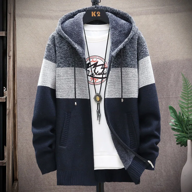 ผู้ชายHoodedเสื้อสเวตเตอร์ถักขนแกะเสื้อกันหนาวCardigansฤดูใบไม้ร่วงจัมเปอร์Zip Upเสื้อแจ็คเก็ตชายเสื้อผ้าญี่ปุ่นเสื้อถักCoat