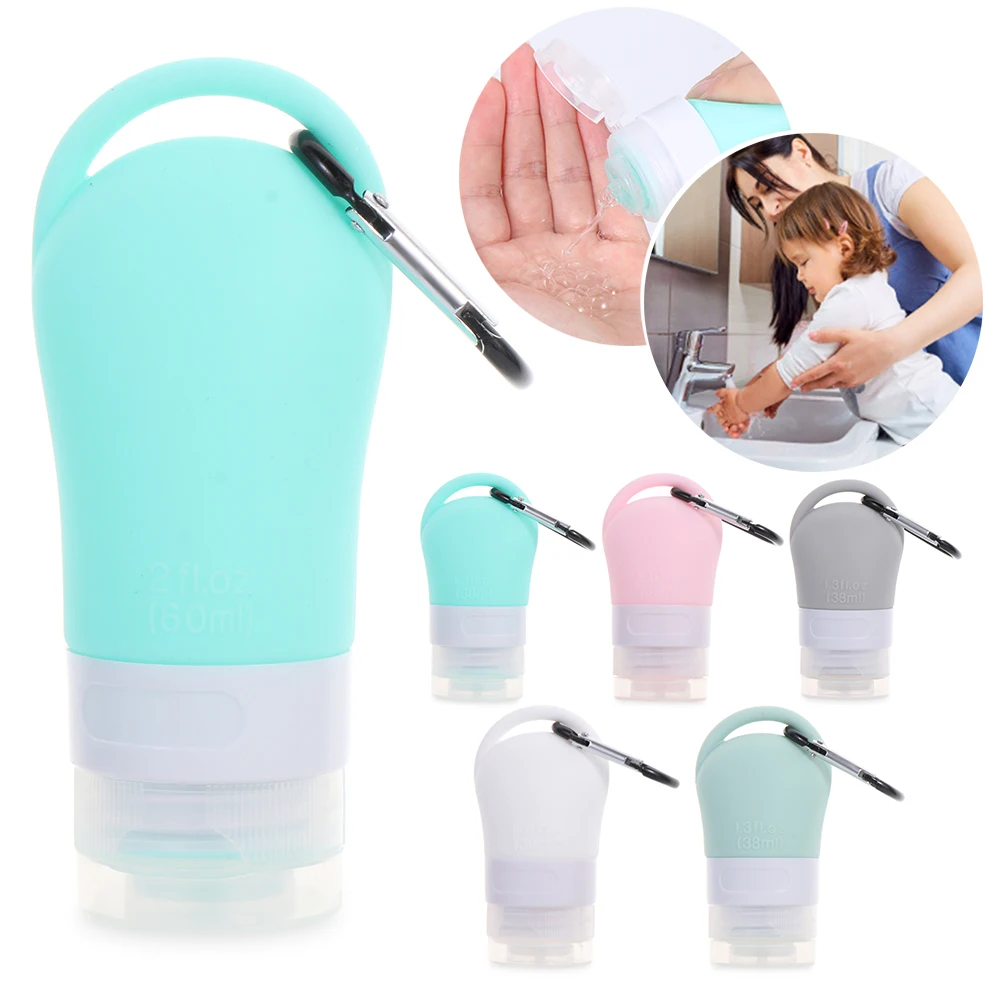38/60ML Di Động Mini Silicone Lọ Chai Du Lịch Ống Có Móc Khóa Móc Lotion Điểm Dầu Gội Bóp Bình Chứa