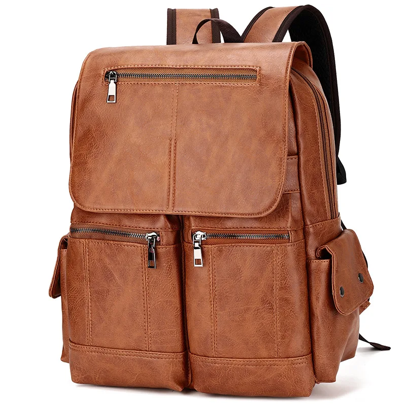 Mochila de marca de lujo a la moda para hombre, mochila escolar de cuero, bolso de viaje impermeable para estudiantes, bolso de libros de cuero informal para hombre