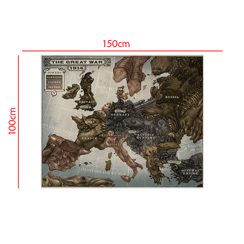 Mapa Europy 1914 Składana mapa Wielkiej Wojny Plakat Nieblaknąca Naklejka Dekoracyjna na Ścianę do Biura Dom Szkoła Suoplies 150x100cm