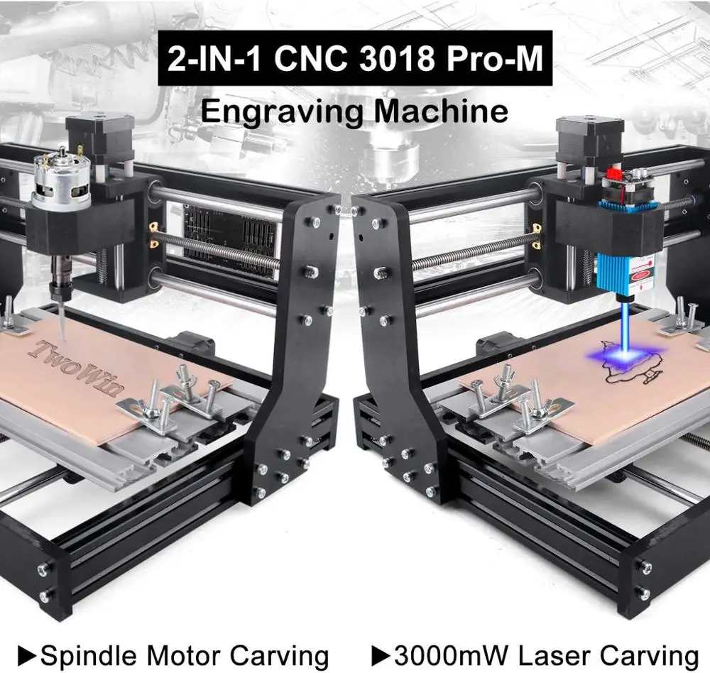 TWOWIN 3018 PRO CNC Router 40W เลเซอร์ GRBL ควบคุม 200W แกน PCB ตัดเครื่องโลหะ DIY แกะสลัก