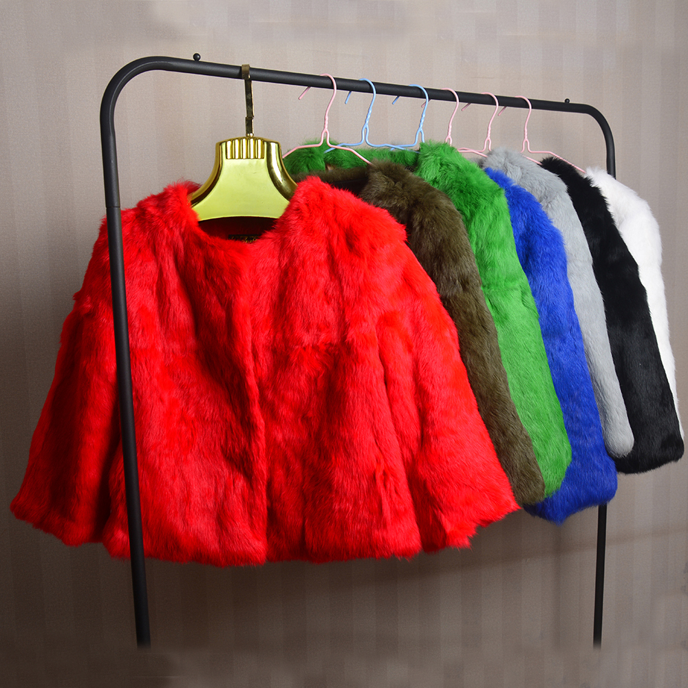 Echte Volledige Pelt Bont Jas Vrouwen Ontwerp Konijn Bontjas Natuurlijke Wholeskin Bontjas O-hals Mode Slanke Dunne Konijn bontjas