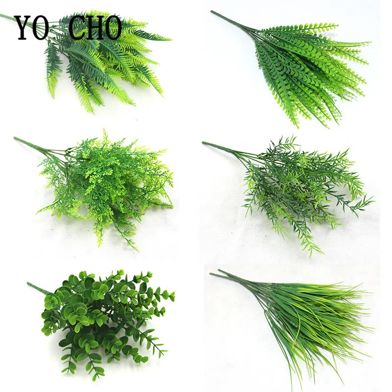 YO CHO plantas artificiales de plástico, ramitas de hierba verde, plantas falsas, hojas, arreglo de flores, fiesta de boda, decoración del hogar