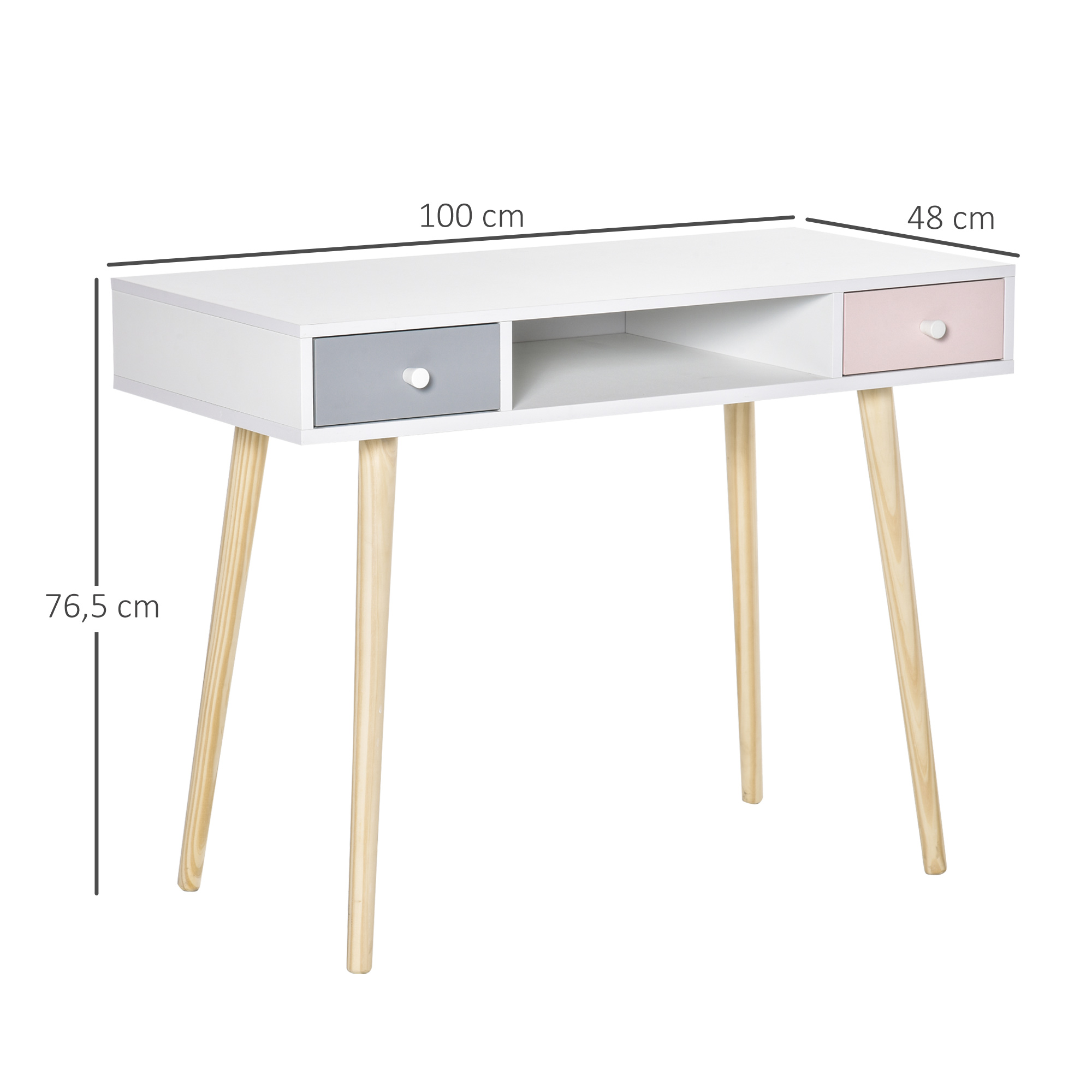 HOMCOM Secretária para Crianças, 1 Compartimento Aberto, 2 Gavetas, 100x48x76,5cm