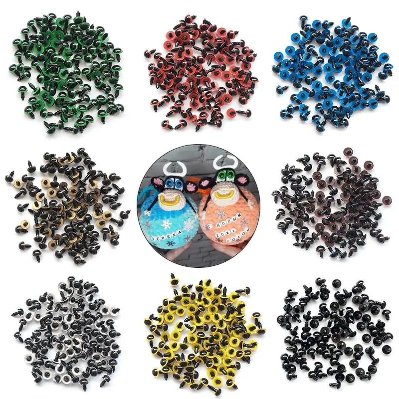 100 Uds 8/10/12/mm mezcla de colores ojos de seguridad de plástico artesanías animales oso DIY muñecas accesorios de marionetas juguetes de peluche con arandela