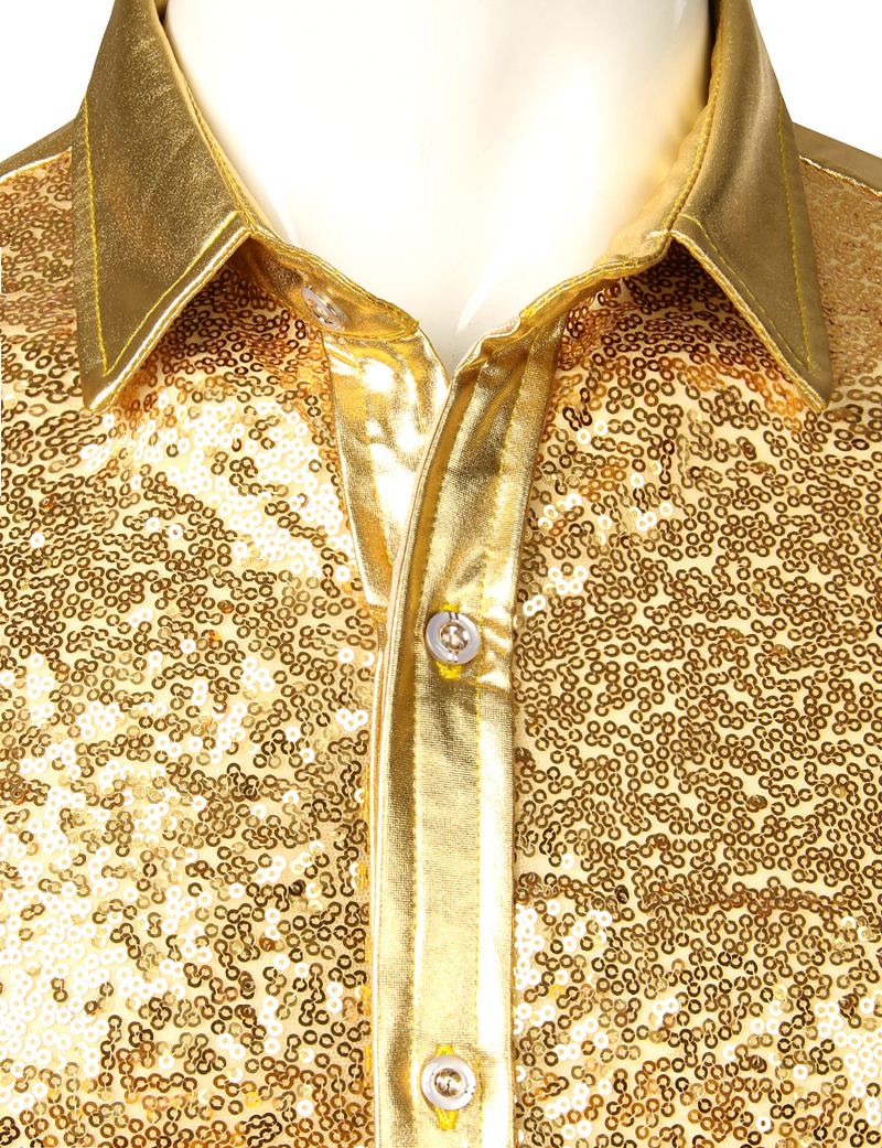 Heren Disco Glanzend Goud Pailletten Metallic Design Overhemd Lange Mouw Button Down Kerstmis Halloween Verjaardagsfeestje Toneelkostuum