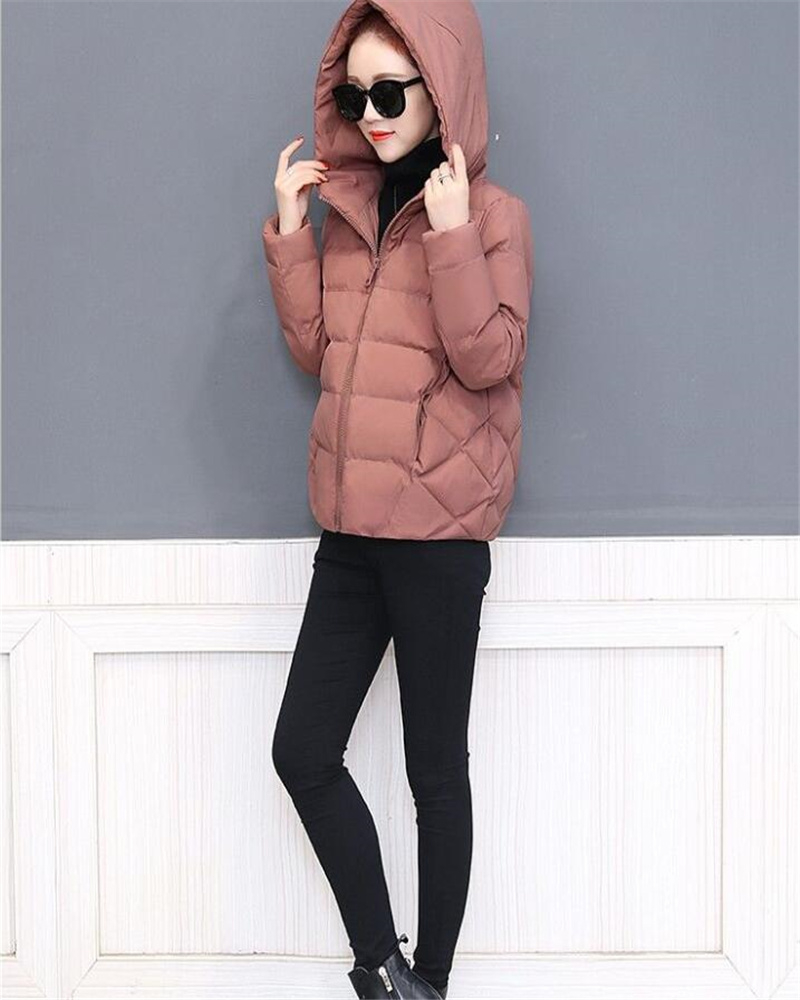 Chaqueta corta de algodón con capucha para mujer, Parka, abrigos, Otoño Invierno, prendas de vestir cálidas a prueba de viento, Chaqueta de algodón acolchada de color sólido con cremallera 4XL 5XL