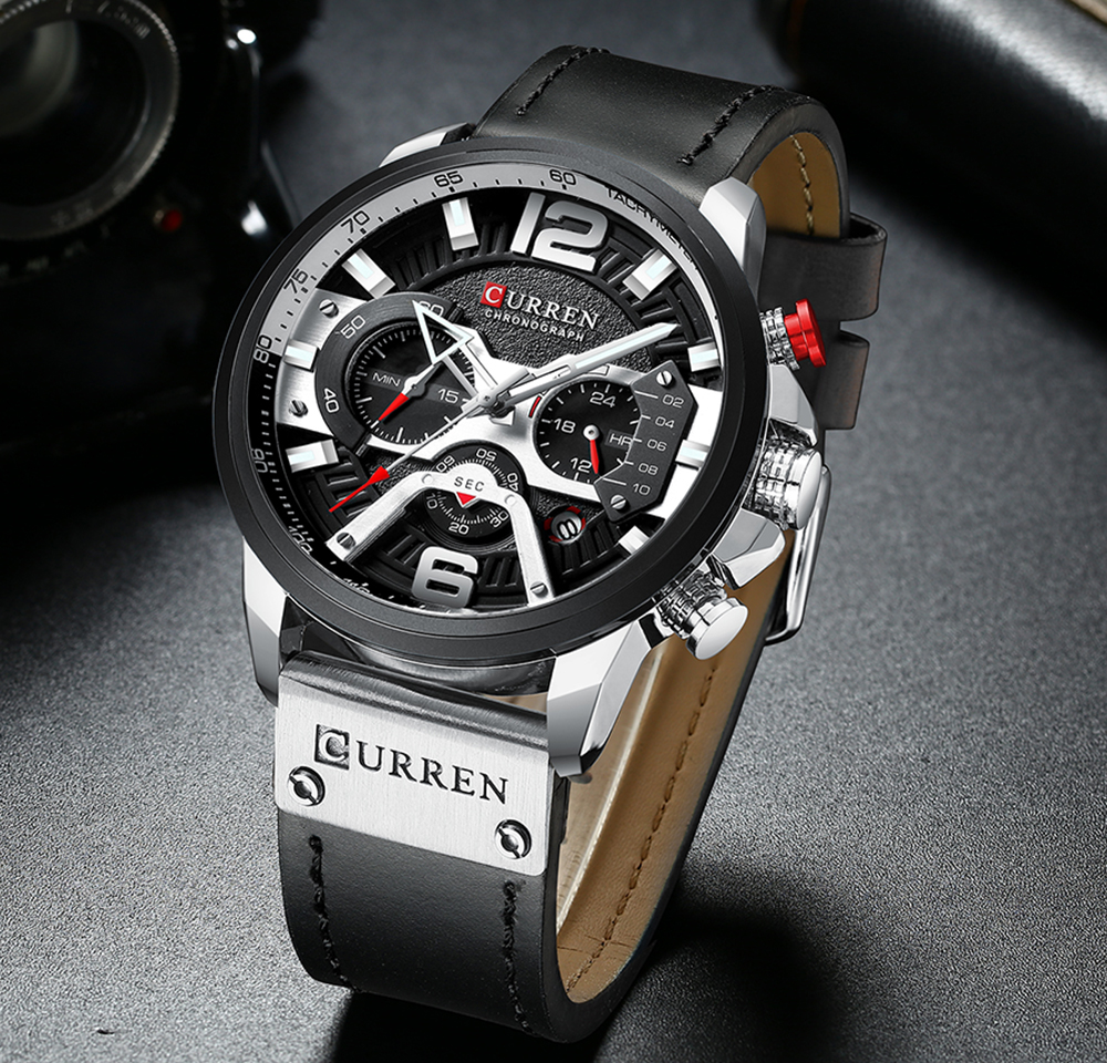 Relojes deportivos CURREN informales para hombre, reloj de pulsera de Cuero militar de lujo de marca superior, reloj de pulsera para hombre, reloj de pulsera cronógrafo de moda