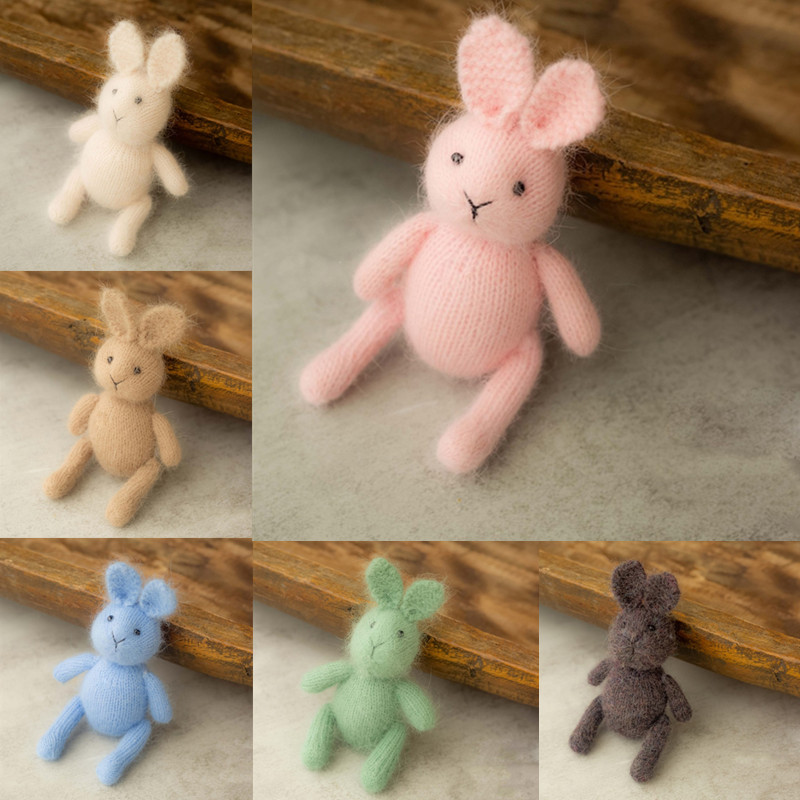 Accesorios de fotografía recién nacido, muñeco de conejo tejido de Mohair con dibujos animados, juguete para fotografía, accesorios para sesiones de estudio