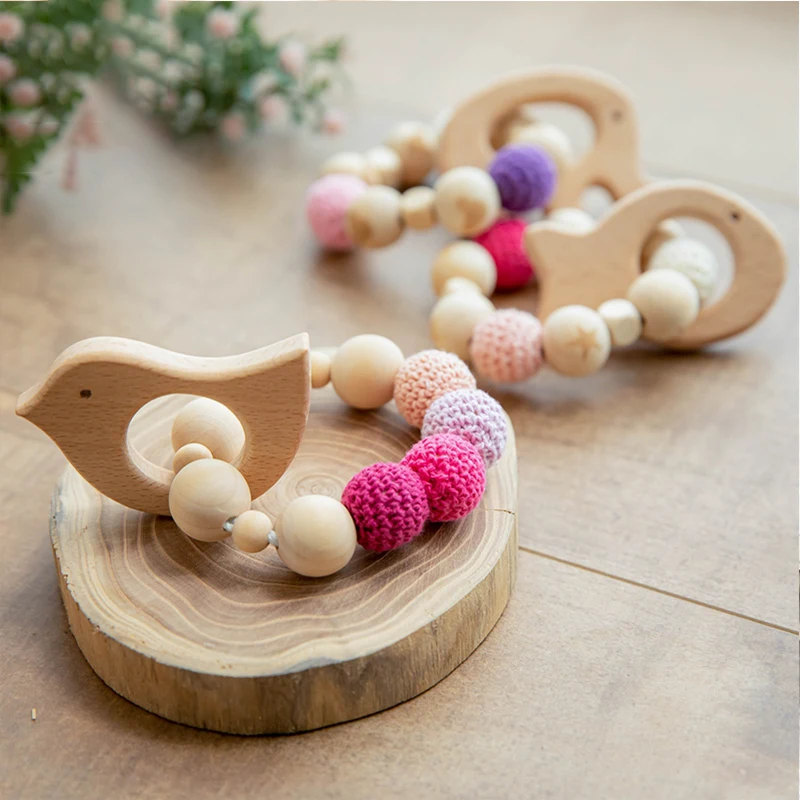 ไม้ Rattle ยางกัดของเล่นเด็กโครเชต์ลูกปัดเด็กยางกัดพยาบาลเด็กสร้อยข้อมือ Rattle Chewable การงอกของฟันลูกปัดสําหรับของขวัญเด็ก