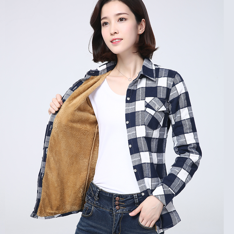 2023 invierno nueva camisa a cuadros cálida para mujer abrigo Casual polar terciopelo más camisetas gruesas marca estilo universitario ropa de mujer prendas de vestir exteriores