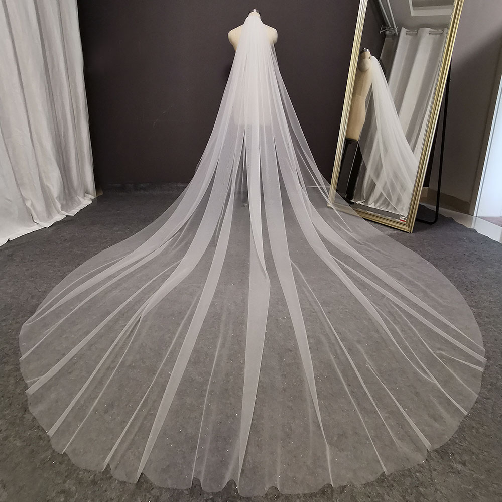 Véu de casamento longo de tule macio com pente, alta qualidade, liso, muito macio, branco, marfim, catedral, acessórios de casamento