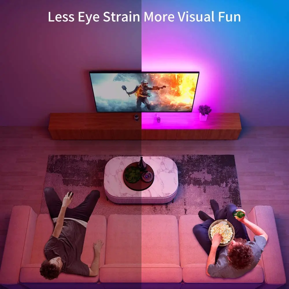 ทีวีแบ็คไลท์เพลงซิงค์ USB ขับเคลื่อน RGB LED Strip Light สําหรับทีวี 15 - 80 นิ้ว, กระจก, พีซี