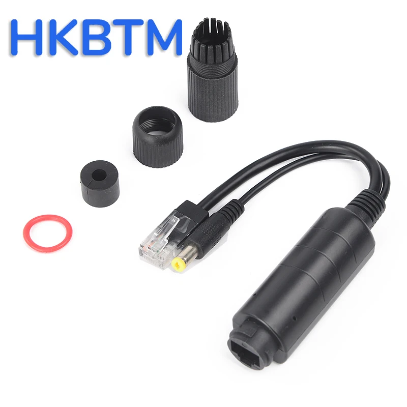HKBTM 48 V auf 12 V POE-Splitter, wasserdicht, mit Video- und Netzteilkabel, Versorgungsmodul, Injektor für IP-Kamera-Extender