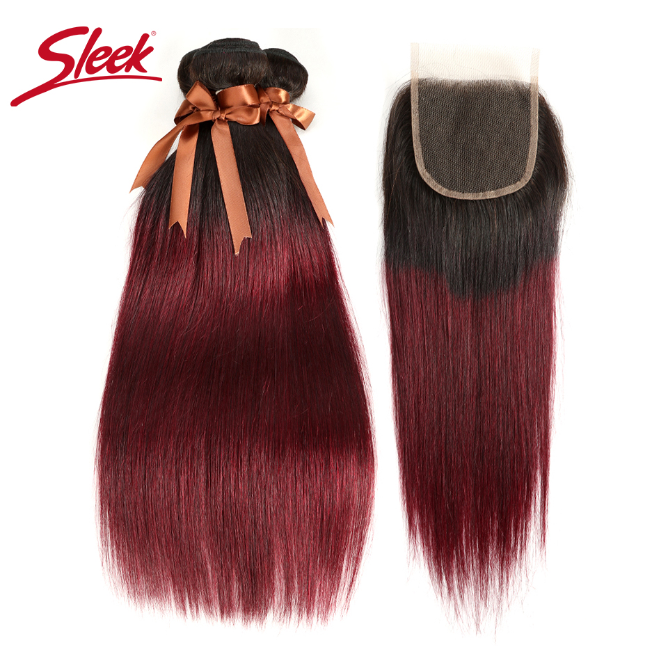 Pacotes elegantes com fechamento, Cabelo Humano Liso Brasileiro, Ombre Bundles, Frete Grátis, T1B, 27, T1b, 30, T1B, 99J