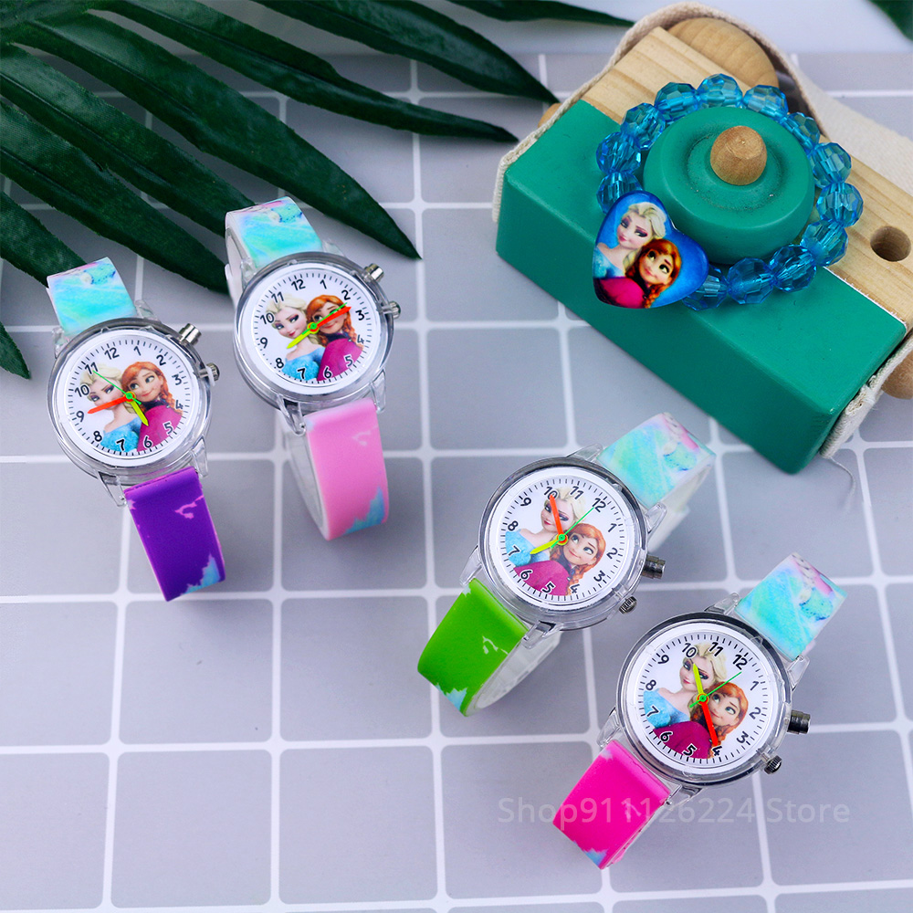 Moda dos desenhos animados flash luz meninas relógios crianças com pulseira de silicone princesa elsa crianças relógios reloj infantil