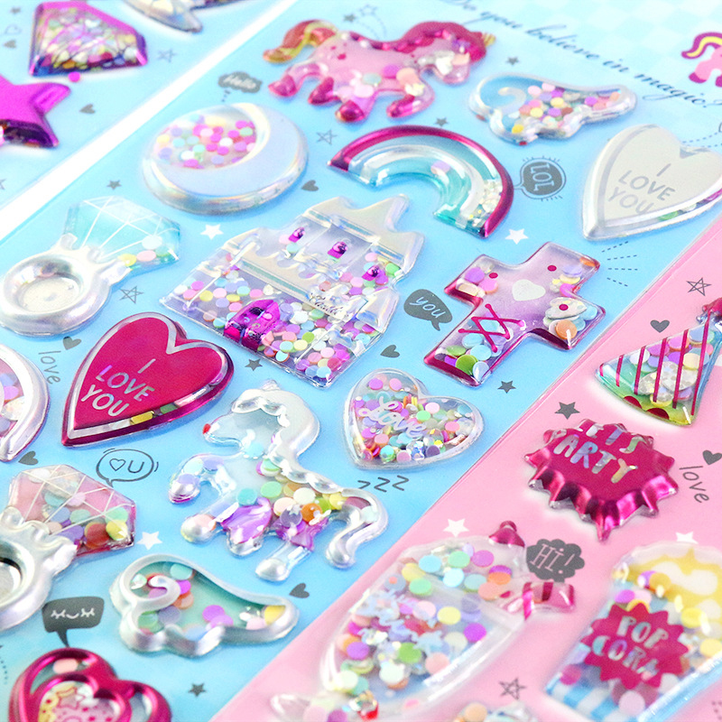 Pegatinas brillantes de princesa a la moda, lentejuelas brillantes, arena movediza, unicornio, estrellas, pegatina cosmética, decoración, juguetes reutilizables