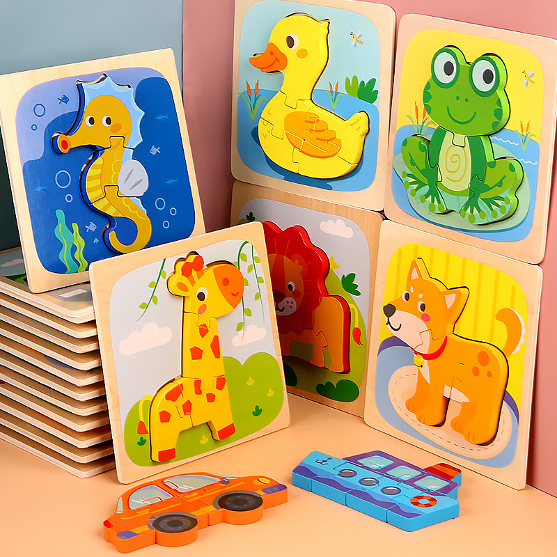 15*15Cm Trẻ Em Montessori Đồ Chơi 3D Đồ Chơi Xếp Hình Bằng Gỗ Cho Bé Hoạt Hình Hình/Giao Thông Ghép Đồ Chơi Dành Cho Trẻ Em đầu Học Tập