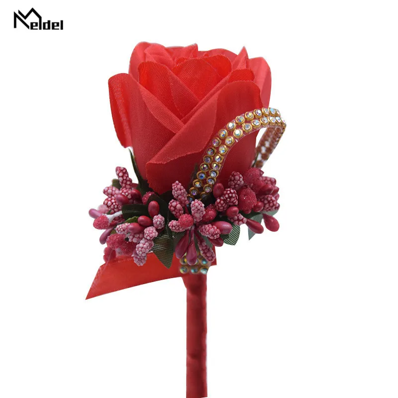 Meldel Cưới Corsages Và Boutonnieres Nhân Tạo Hoa Hồng Lụa Chú Rể Boutonniere Hoa, Dự Cúc Mariage Phụ Kiện